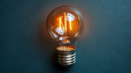 Canvas Print - A light bulb with a yellow glow is on the wall, AI