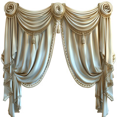 Wall Mural - Elegant Ivory Jabot Window Treatment With Draped Fabric and Tassels, Isolated on a Transparent Background, Graphic Resource