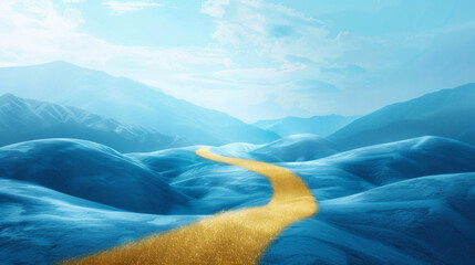 Poster - golden path through blue mountains