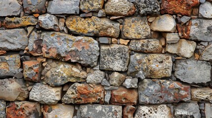 Ancient stone wall of an 18th century castle or fortress with weathered and cracked bricks in close up view