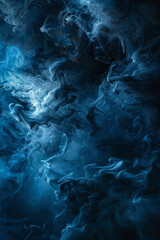 Poster - Abstract background of swirling blue smoke patterns on a dark backdrop, creating a mysterious and dynamic visual effect.
