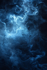 Poster - Abstract blue smoke and steam pattern with intricate, wispy details against a dark background, creating a mysterious and ethereal atmosphere.