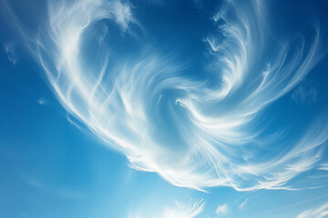 Sticker - Majestic and ethereal formation of wispy clouds swirling in a vibrant blue sky, creating a mesmerizing and tranquil nature scene.