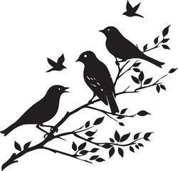 Poster - birds on a branch silhouette