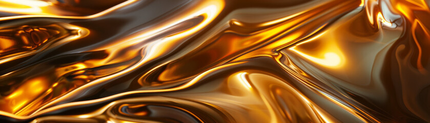 Poster - Abstract golden liquid metal background with reflective, flowing waves creating a luxurious and futuristic texture. High-quality, glossy metallic surface.