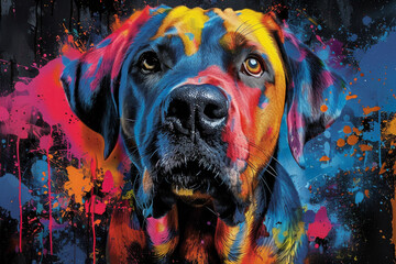 Poster - labrador dog in neon colors in a pop art style