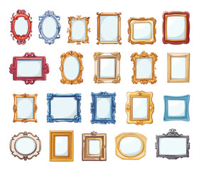 Wall Mural - cartoon vintage picture frames icons set. set of empty frames in retro style. simple doodle illustra