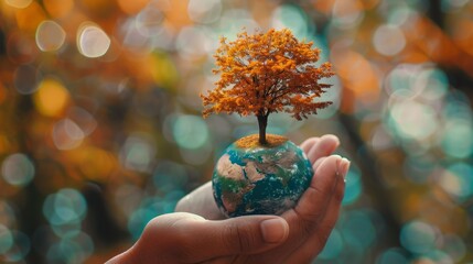 Wall Mural - Hands Holding Earth with Tree