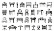 © LadadikArt - Doodle Style Antique Victorian Furniture Garnishes Icons Set. Hand Drawn Simple Black Icons on White Background. Sketch Illustrations of Vintage Furniture Decorations