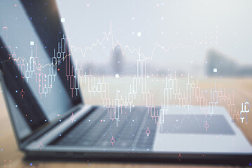 Poster - Abstract creative financial graph on modern laptop background, financial and trading concept. Multiexposure