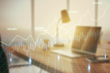Poster - Abstract creative financial graph on modern laptop background, financial and trading concept. Multiexposure