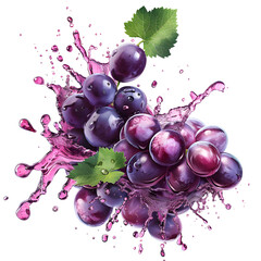 Wall Mural - Delicious grape juice splash Isolated on transparent background, fruits liquid splash, cut out