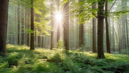Wall Mural - sun rays through the forest