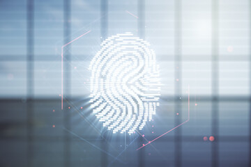 Aufkleber - Double exposure of virtual creative fingerprint hologram on empty modern office background, research and development concept