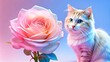 © MCT_Gallery - lovely cat,rose and cat,cat and rose,warm cat,valentine cat,cat hug day,happy cat,white pink rose