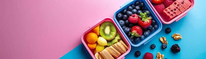 Top view of school kid's lunch box with healthy and nutritious