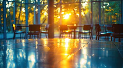 Wall Mural - Empty restaurant table, sunset light