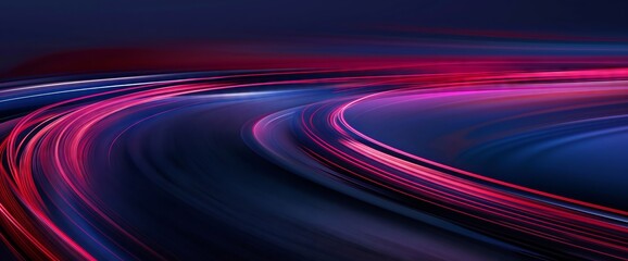 Fototapete - Abstract Light Trails on Curved Road at Night