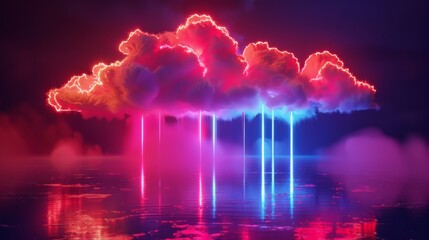 Canvas Print - A neon lights abstract background with a cloud in 3D.