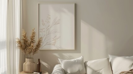 Beige home decor, abstract botanical design on a picture frame