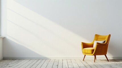 Wall Mural - Yellow armchair in a modern minimalist interior on a background of empty white walls