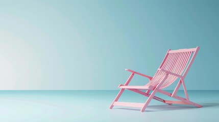 Wall Mural - Beach chair in pink on pastel blue background. 3D rendering of summer minimal.