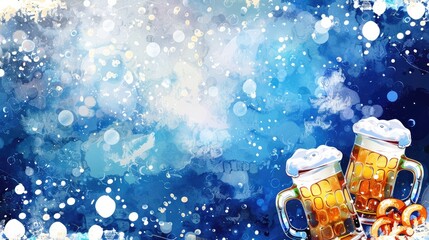 Wall Mural - Bavarian-Themed Abstract Background with Beer Mugs and Pretzels