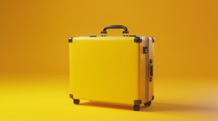 Wall Mural - The suitcase is on a yellow background. A travel concept is shown in 3D