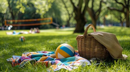 Picnics in the Park with beach day activities like frisbee and volleyball, making the most of the outdoors