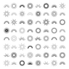 Set vintage sunburst. Bursting rays sunrise firework. Vector illustration