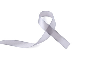 gray awareness ribbon isolated on white, top view
