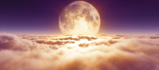 Wall Mural - above clouds full moon illustration