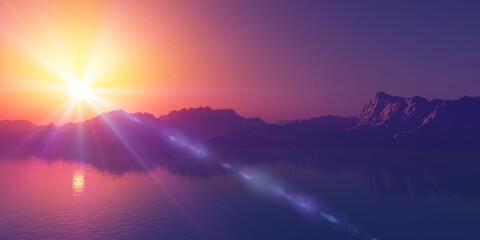 Wall Mural - above islands in sea sunset, illustration