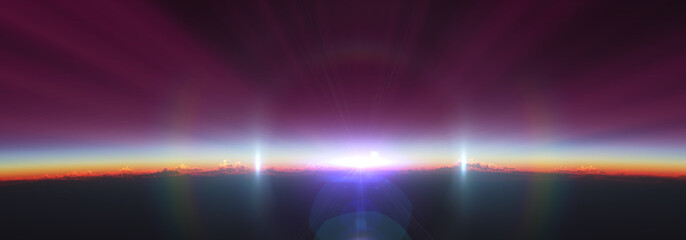 Wall Mural - earth sunrise from space over cloudy ocean. 3d rendering