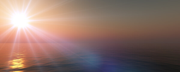 Wall Mural - sunset sea sun ray clear sky. 3d rendering