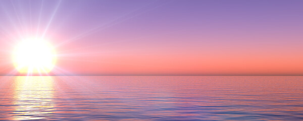 Wall Mural - sunset sea sun ray clear sky. 3d rendering