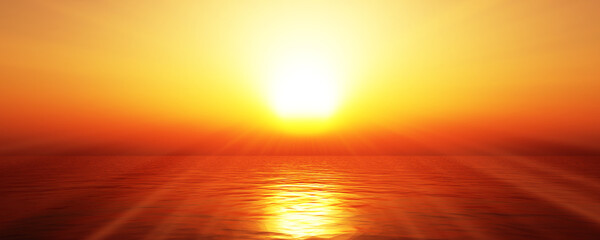 Wall Mural - sunset sea sun ray clear sky. 3d rendering