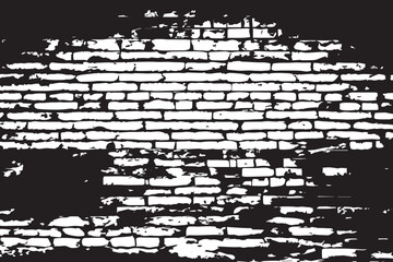  Grunge Black Brick Wall Texture with Crack Line Shape on White Background (Vector)