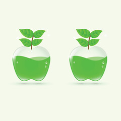 green apple with leaves icon design