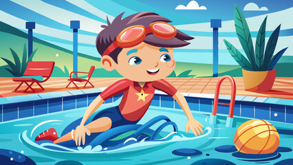 Wall Mural - Young boy swimming and lack arms, disabled person