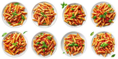 Collection of Penne With Arrabbiata Sauce isolated on transparent png background. Generative ai