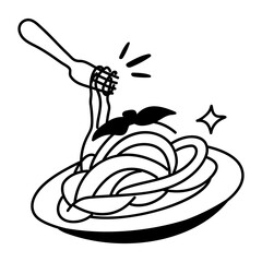 Sticker - Premium doodle style icon of noodles plate 