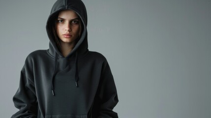 Woman wearing a black hoodie generative ai