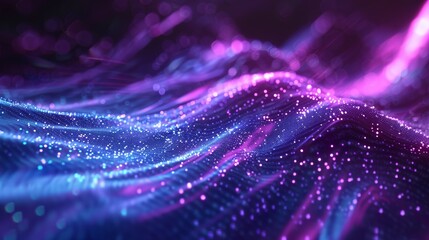 Wall Mural - Abstract futuristic background with purple and blue glowing neon moving high speed wave lines and bokeh lights. Visualization of sound waves. Data transfer. Fantastic wallpaper gen by AI