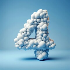 Wall Mural - 3D full length front view of a cloud shaped as a number 4, opaque sky blue back ground