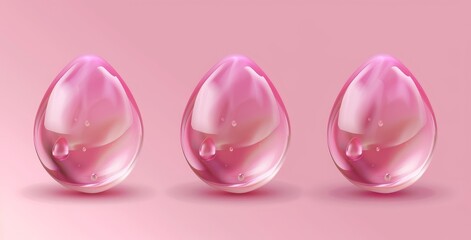 Wall Mural - Isolated liquid pink jelly droplet on a white background. Realistic soap swatch ball. Hydroluron and raspberry sphere sphere for shower lotion.