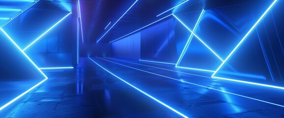 Poster - detailed modern illustration of an empty, futuristic black studio with led tubes on the walls, light