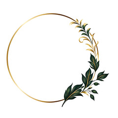 luxury gold leaf simple circle border transparent background