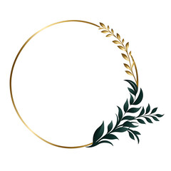 luxury gold leaf simple circle border transparent background