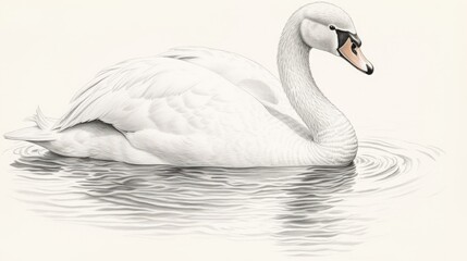 Sticker - A simple pencil drawing of an elegant swan on white paper 